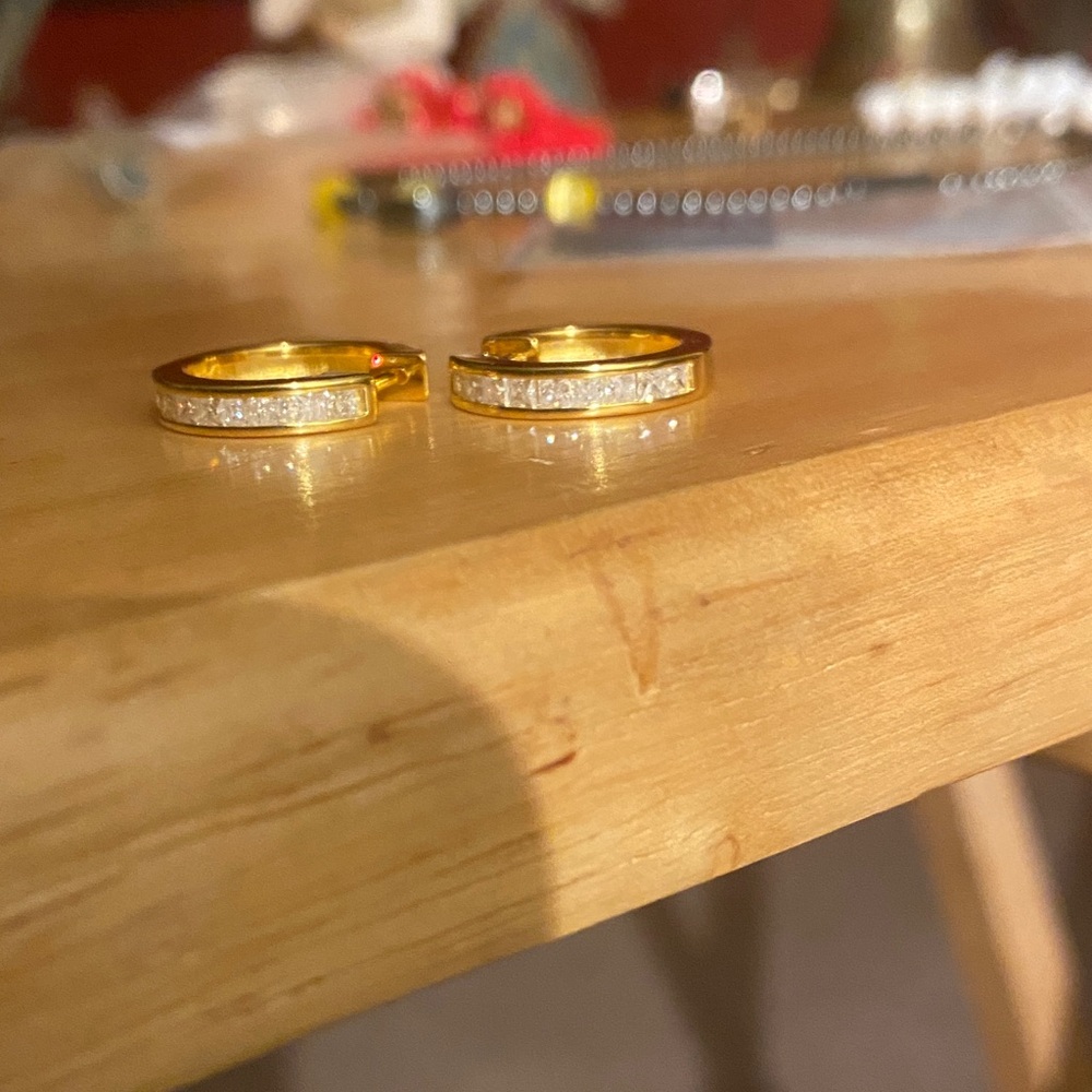 14k Gold over sterling silver, moissonite Hoop Earrings signed. - Picture 6 of 14